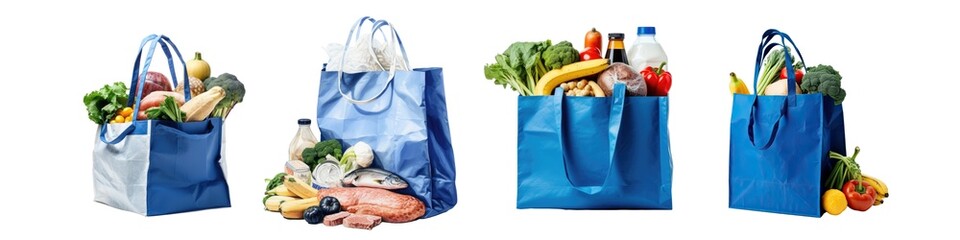 Pack of fresh vegetables in a blue paper bag on a gray background isolated on transparent background png 