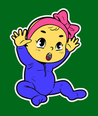 Baby Sitting Doodle Sticker Illustration