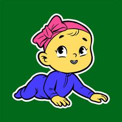 Baby Crawling Doodle Sticker Illustration 