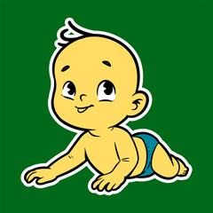 Baby Crawling Doodle Sticker Illustration 