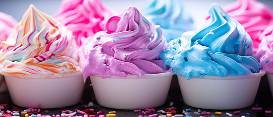 Vibrant Multi-Colored Soft Serve Ice Cream in White Bowls