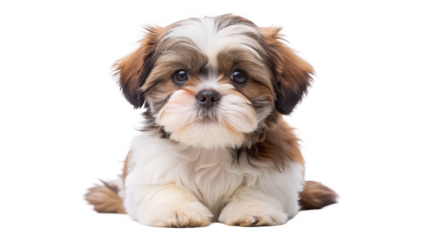 "Curious Shih Tzu Puppy": A curious Shih Tzu puppy gazing with innocence against a white backdrop, showcasing its fluffy coat and sweet expression.