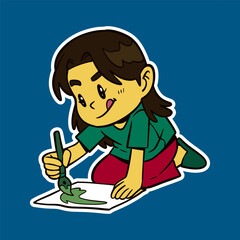 Girl Kid Drawing Doodle Sticker Illustration