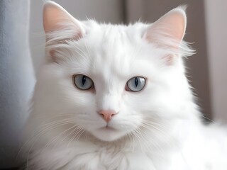 White Cat Animal Realistic Photo Illustration Art