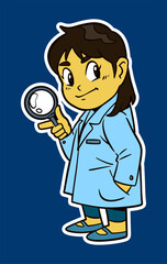 Girl Kid Wearing a Professor Uniform Doodle Sticker Illustration