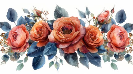 Watercolor illustration of Antique Roses. Hand drawn underwater element design. Artistic modern marine design element intended for greeting cards, printing, and other graphic design projects...... - obrazy, fototapety, plakaty