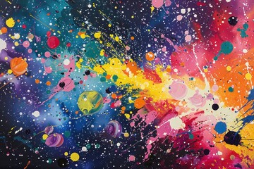 A colorful painting of a galaxy with many different colored dots