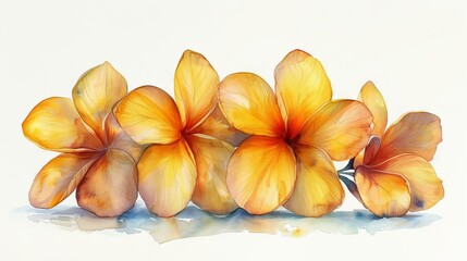 Illustration of golden frangipani watercolors. Design of hand drawn underwater elements. Illustration suitable for greeting cards and other design purposes.