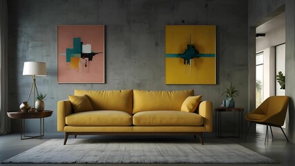 A stylish modern living room interior with a comfortable sofa and a coffee table . Generative AI