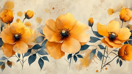 The warm yellow of a flower watercolor seamless pattern makes a perfect backdrop for beauty products or any other use.