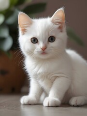 Fototapeta premium White Cat Animal Realistic Photo Illustration Art