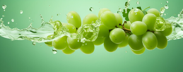 Fresh grape in water splash on white backround Juicy fruit