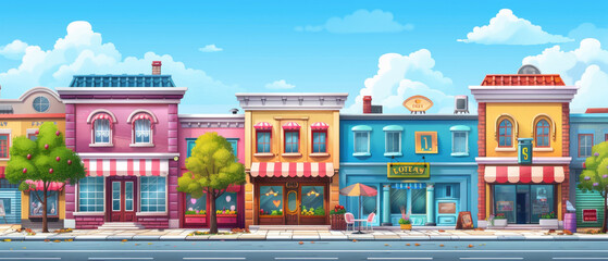 Vector illustration of a street lined with shop buildings