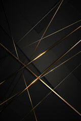 Sophisticated abstract art with gold strip lines on black, creating a minimalist aesthetic.