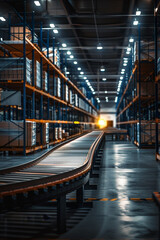 Obraz premium Futuristic warehouse with robotics, holograms, and innovation in action