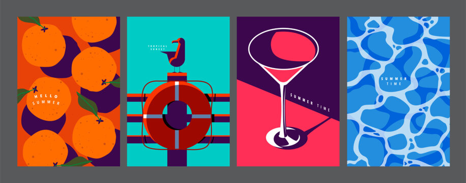 Summer layout set, poster banner template, flat vector, colorful minimal - Powered by Adobe