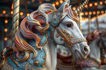 Discover the enchanting allure of carousel creatures, featuring unicorns