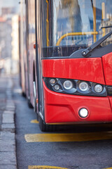 Public transportation bus in urban surroundings.