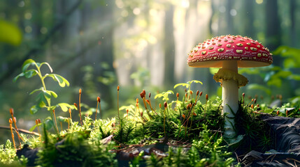 Red mushroom on the background of the forest