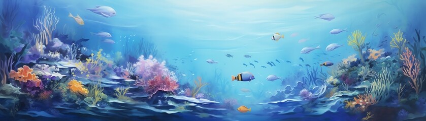 Obraz premium An enchanting seascape painting, depicting a vibrant coral reef teeming with diverse marine life