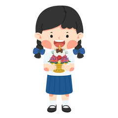 Girl Thai Student with Flower tray for Teacher day
