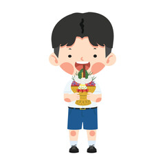 Boy Thai Student with Flower tray for Teacher day