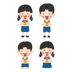 Kid Thai Student with Flower tray for Teacher day set