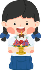 Cute Girl Thai Student with Flower tray