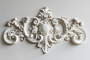 White rococo cartouche frame isolated on solid white background. Decorative ornament isolated on a white background