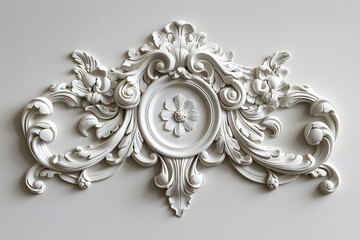 White rococo cartouche frame isolated on solid white background. Decorative ornament isolated on a white background - obrazy, fototapety, plakaty