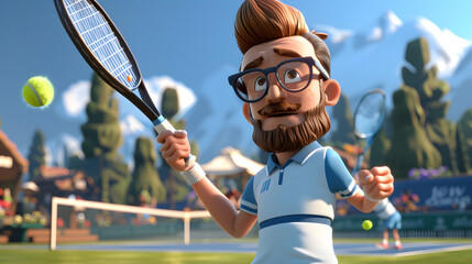Male avatar character playing tennis