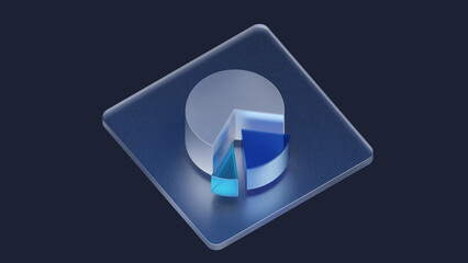 3d rendered pie chart in blue colors on a neutral background. Illustration for financial consulting and analytics.