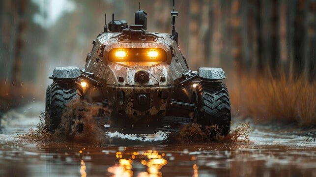 Displaying unmanned ground vehicles in a high-tech manner for reconnaissance and patrol missions.