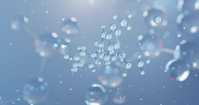 Fruquintinib, rotating 3D model of kinase inhibitor, seamless looped video, molecular structure with selective focus