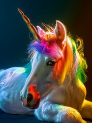 Baby Unicorn with Rainbow Mane Delighting in Silly Happiness
