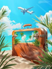 Fototapeta premium Travel Suitcase Unveiling Island Paradise
