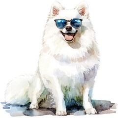 Smiling American Eskimo Dog With Sun Glasses In