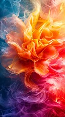 Obraz premium A colorful flower with smoke in the background.