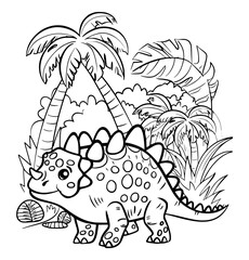 Ankylosaurus in jungle coloring page for kids - coloring book