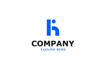 letter h and i blue modern minimal logo