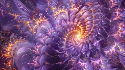 A digitally created fractal spiral with intricate details and a vibrant color palette.