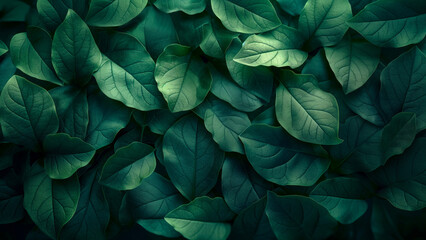 Dense green leaves pattern with visible veins. 8k Wallpaper High-resolution digital art. Nature and environment concept.