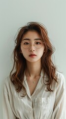 Fototapeta premium 30 year old korean woman standing, simple style