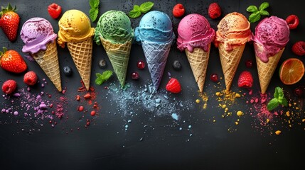 Obraz premium colorful popsicles and ice cream cones drawn on the blackboard, creating a delightful concept background with text space for ice cream lovers