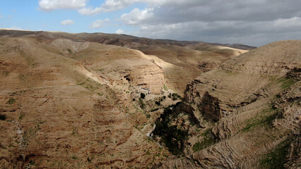 
Aerial view over Saint George Monastery, Israel
St. George Orthodox Monastery, or Monastery of St. George of Choziba, Wadi Qelt, Judean desert, Israel, drone view
