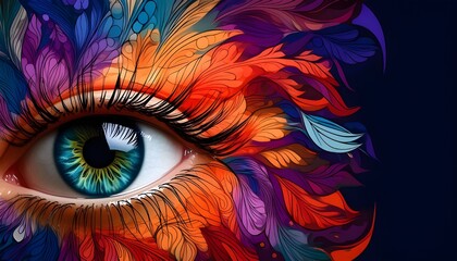A vibrant and colorful artistic representation of an eye., space for text; color scheme accented
