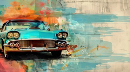 Trendy art paper collage design of a vintage car show, using classic styles color and enhanced with a banner sharpen with copy space