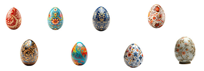 &ldquo;Exquisite Array of Hand-Painted Easter Eggs - Artistic Springtime Decor isolated on a transparent or white background, png