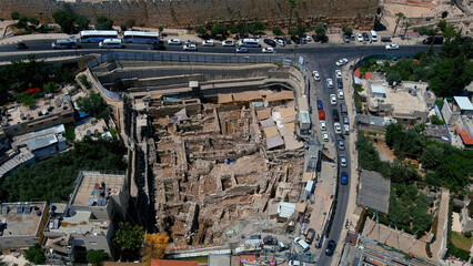 City of David Archaeological site and old city, aerial view
Drone view from the old city of Jerusalem, 2022

