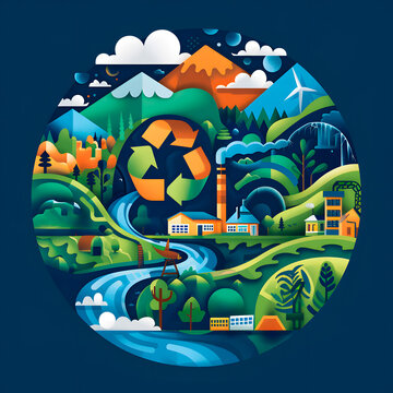 Illustration of circular economy and renewable energy cicle